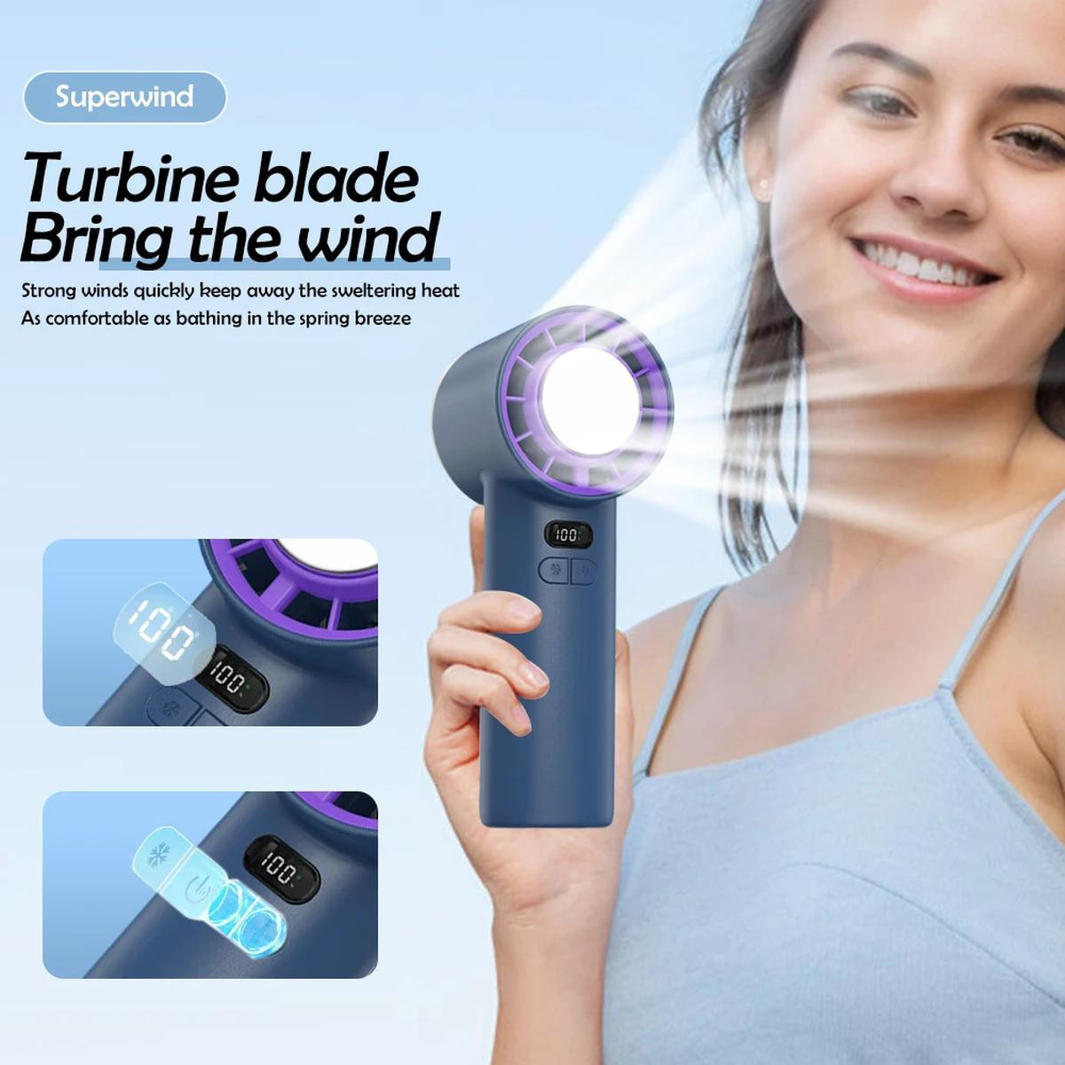  Handheld Mini Ice Compress Turbofan with Lanyard LED Digital Display Quite and High-Speed USB Rechargeable Air Cooling Fans | Fugo Best